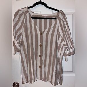 LC Lauren Conrad Brown and White Striped Blouse XL